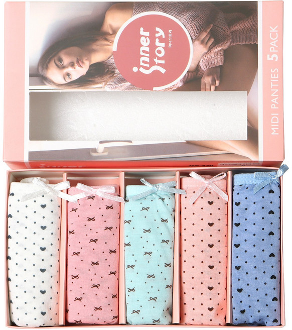 이너스토리 여성용 면스판 미디 삼각 팬티 5종세트