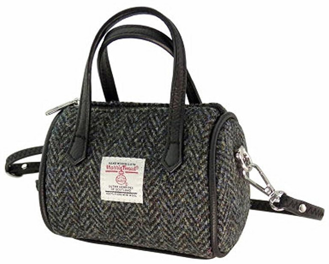 Glen Appin Harris Tweed 'Lossie' Tiny Bowling Bag (챠콜 Herringbone), Glen Appin Harris Tweed 'Lossi