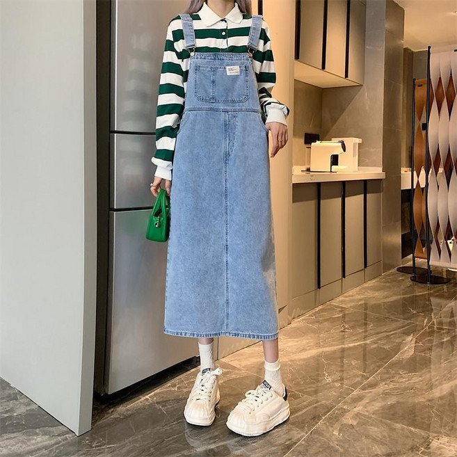 牛仔揹帶裙 女 春夏季 寬鬆 顯瘦長裙子