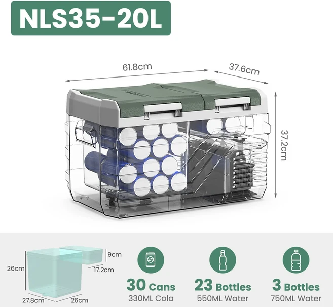 Alpicool NLS 차량용 냉장고 듀얼 존 휴대용 압축기 냉동고 캠핑용 12V DC 100-240V AC 20L 40L, 02 20L, 01 빠른  Mainland