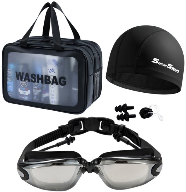 전문 수영 훈련용 5종세트(수경+수모+코핀+귀마개+수납가방)