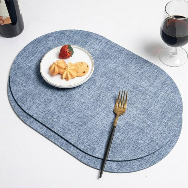 포치가미 가죽 방수 테이블 식탁 매트 2P, 2개, 43x30, 하늘색