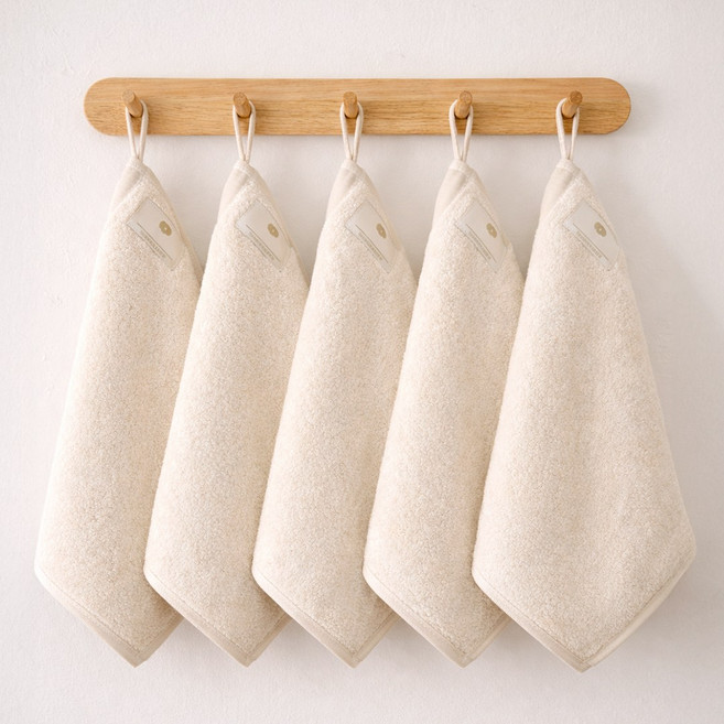 아이주 뱀부 고리수건 세트 5PCS 네임라벨 핸드타올, 5개, 내추럴(31X33cm)