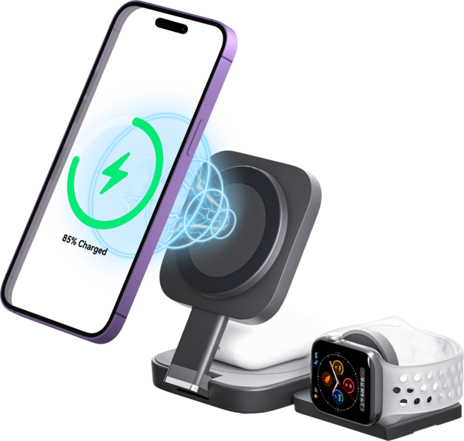 SSOK3 플립앤폴드 3in1 맥세이프 무선 충전기, 블랙, 1개, 블랙