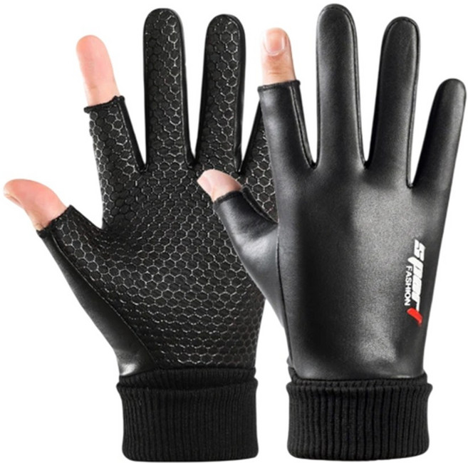 킹콩 겨울 방한 방수 손가락 오픈 오토바이 장갑, 블랙