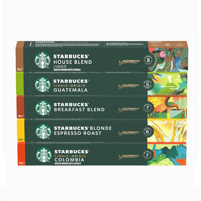 스타벅스 네스프레소 캡슐 커피 5종 세트 50캡슐 블론드 파이크 하우스블랜드 콜롬비아 베로나, 1세트, 53g, 50개입