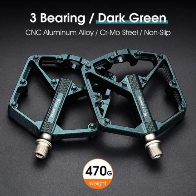WEST BIKING 3 베어링 자전거 페달 초경량 도로 사이클링 BMX 산악 알루미늄 합금 플랫 액세서리, [01] 109 Dark Green, 1개