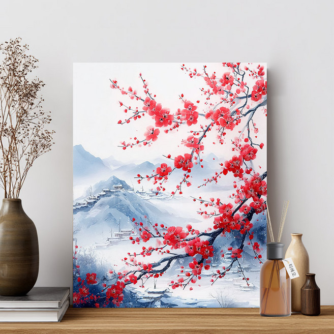 티레오 꽃보석십자수 캔버스형 40x50cm 재물십자수 비즈십자수 3D 대형보석십자수 큐빅비즈 DIY액자형취미, 06 매화 풍경, 1개