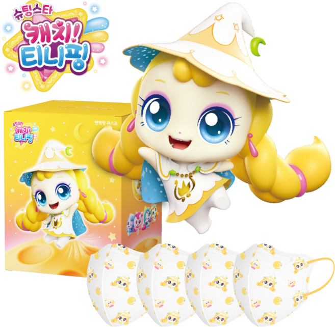 브리드케어 캐치티니핑 슈팅스타 시즌5 반짝핑 마스크 아동용 소형 S, 혼합색상, 1개, 25개입