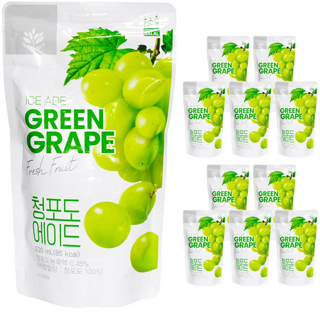 편의점 아이스파우치음료 BG 청포도 에이드, 230ml, 10개