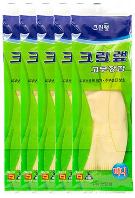 크린랩 고무장갑es 미니 미니(XS), 5개, 아이보리, 소(S)