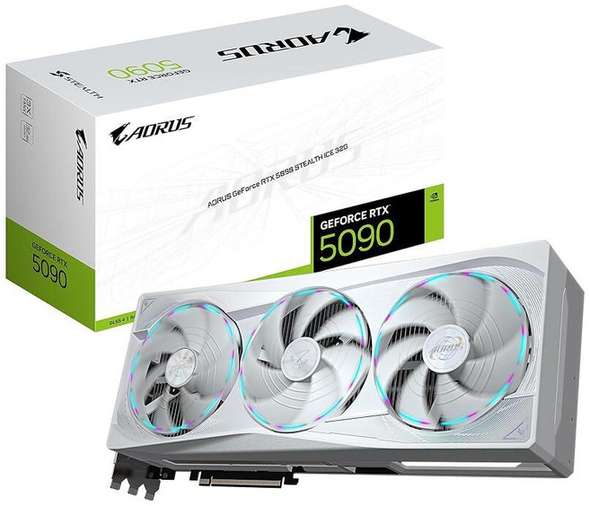 GIGABYTE AORUS 지포스 RTX 5090 스텔스 ICE 32G 그래픽 카드 32GB 512비트 GDDR7 PCIe 5.0 WINDFORCE 냉각 시스템 다용도, GIGABYTE AORUS 지포스 RTX 5090 스텔