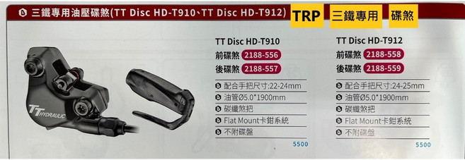 TRP 三鐵專用油壓碟煞 (TT Disc HD-T910、TT Disc HD-T912) 煞把 油管 卡鉗 不附碟盤, 1個, TT Disc HD-T912前碟煞