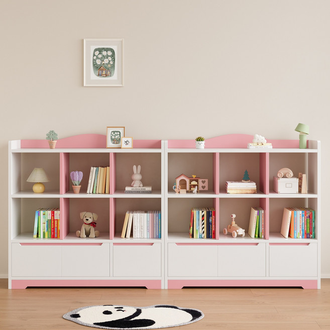 쉬리브 학생 대용량 책장 거실 책장 교구장 서류 수납장, 3단, 핑크색