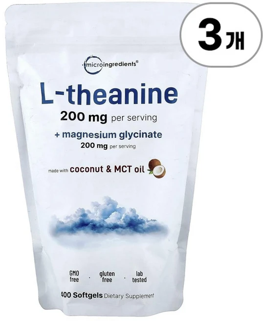 마이크로 인그리디언츠 L-테아닌 + 마그네슘 글리시네이트 Micro Ingredients L-Theanine + Magnesium Glycinate 400정, 3개 - 쿠팡