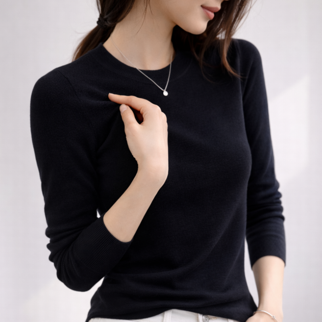 셀러크루 봄신상 여성 캐시미어 터치 슬림핏 라운드 니트 부드러운 안티필링 데일리 기본니트 55~66 추천