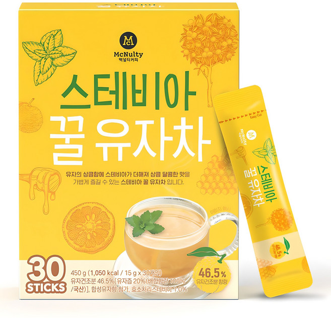 맥널티커피 스테비아 꿀 유자차, 15g, 30개입, 1개