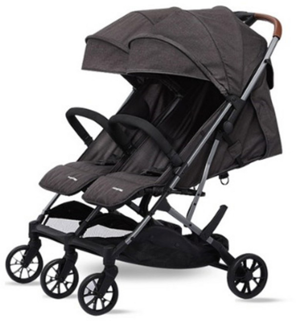 에어보스 쌍둥이 유모차 콤팩트 폴딩 소보, 다크그레이/방풍커버+컵홀더