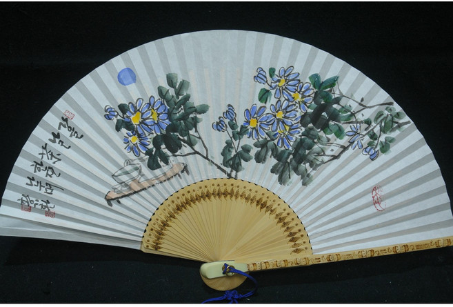 합죽선 소리부채 전통부채합죽선 민족품 청라부채 청라공에사 친필그림 국전작가그림 특선작가 사군자합죽선, 국화, 1개