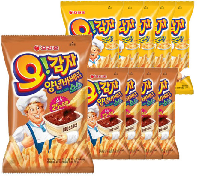 오리온 오감자 그라탕 50g+양념바베큐 75g 5개씩 (총 10개), 10개, 50g