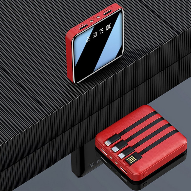[5시건 당일배송] 2026 FOOI 초경량 블랙스퀘어 미니 보조배터리 초고속충전 20000mAh 기내용 쌍라이트기능, 레드, REGN Core Slim 205