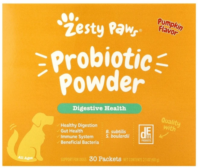 Zesty Paws 프로바이오틱 파우더 반려견용 모든 연령 호박 30팩 60g, 1개, 간+장건강, 30회분 - 쿠팡