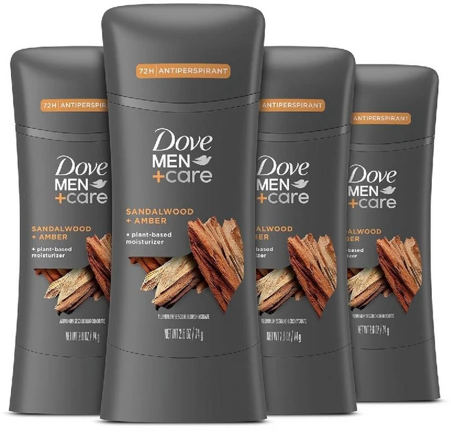 Dove Men+Care 도브 맨케어 발한억제제 데오도란트 스틱 샌달우드 앰버 4개입 72시간 보호 식물성 모이스처라이저 74g (미국산) - 쿠팡