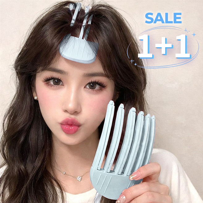 1+1 뿌리 볼륨 집게 앞머리헤어롤 헤어 집게핀 빗 고데기 헤어핀 헤어롤 B급상품, 1개, 블루 3날+6날