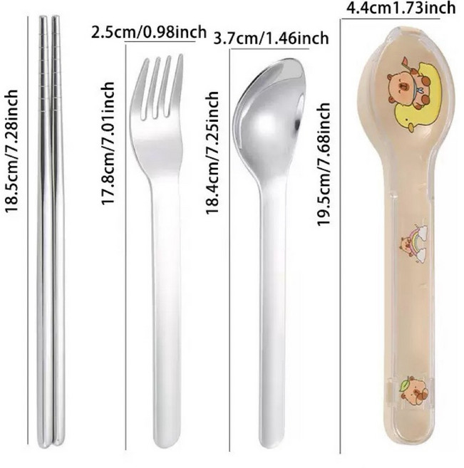 304不鏽鋼 便攜餐具組, 卡皮巴拉, 1個