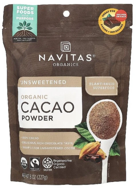 Navitas Organics 유기농 카카오 파우더 227g 무가당 슈퍼푸드 항산화 베이킹용 코코아 분말, 1개입, 1개 - 쿠팡