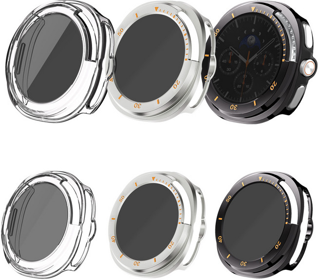 [젤센] 갤럭시워치8 클래식 전용 사생활 보호 풀커버 일체형 9H 강화유리 케이스 3개 세트, 사생활보호_베이직/투명+실버+블랙