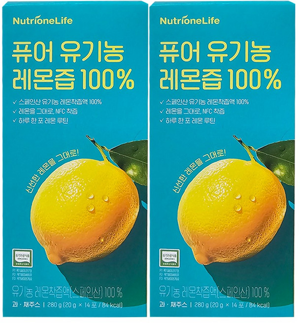 뉴트리원 퓨어 유기농 레몬즙, 280ml, 280g, 2개