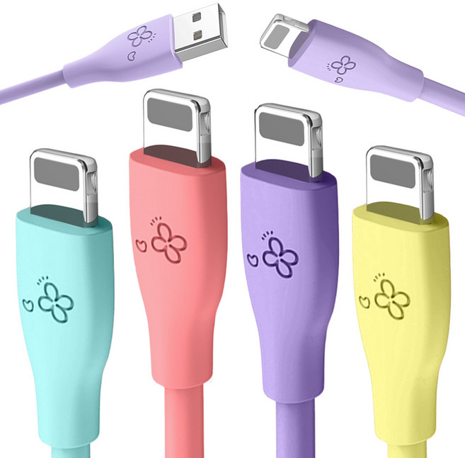 아이엔조이 마카롱 고속 충전 USB 아이폰 케이블 4개입, 2m, 1세트, 혼합색