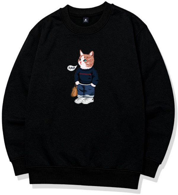 플라바 비지캣 맨투맨 남자 남성 빅사이즈 고양이 그래픽 맨투맨티셔츠