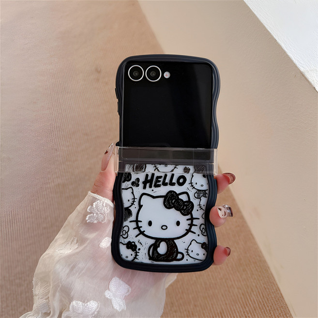 삼성 갤럭시z플립5 z플립6 z플립7 힌지보호 블랙 그래피티 고양이 핸드폰케이스