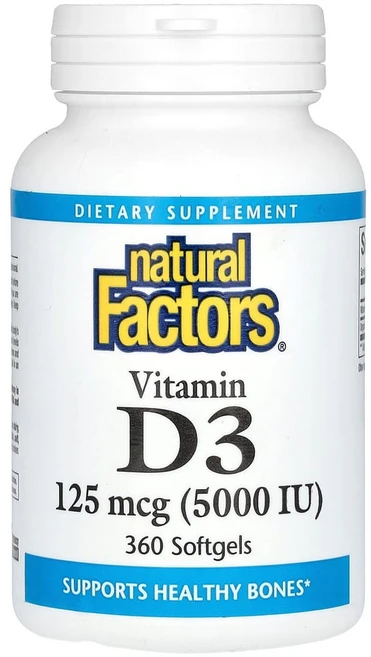 Natural Factors 네츄럴팩터스 비타민 D3 125 mcg (5000 IU) 360 소프트젤, 1개, 360정 - 쿠팡