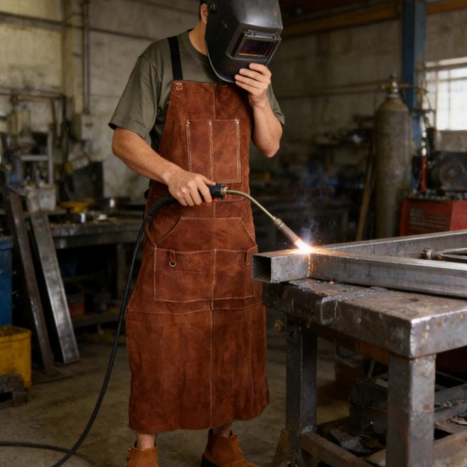 GAPINO 가죽 용접 앞치마 작업용 브라운 내화 포켓 있음 소가죽 플리스 소재, 1개, GM-XY001(갈색)