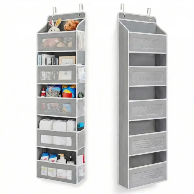 살림마루 쳐짐방지 5단 문걸이 수납장 도어 포켓 투명창 틈새 정리함, 1개, 그레이