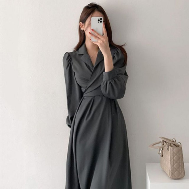 라엔 여성 원피스 슬림핏 트렌치 봄가을 하객록 긴팔 원피스