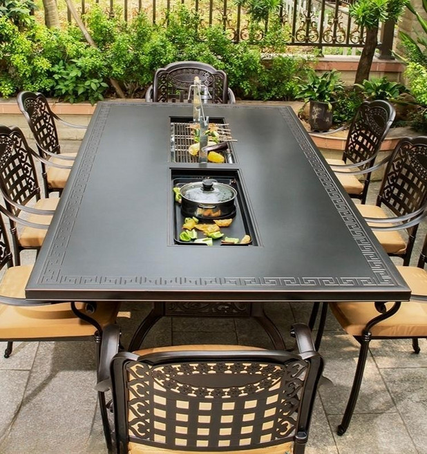 야외 화로 테이블 바베큐 고기 데크 세트 펜션 테라스, 벅6인용_150x90cm싱글오븐