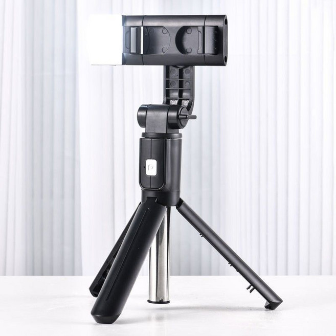 셀카봉 휴대폰 홀더 블루투스 삼각대 일체형 바닥 텔레스코픽 로드 휴대용 데스크탑, 표준 셀카봉 + 필 라이트  신비한 블랙