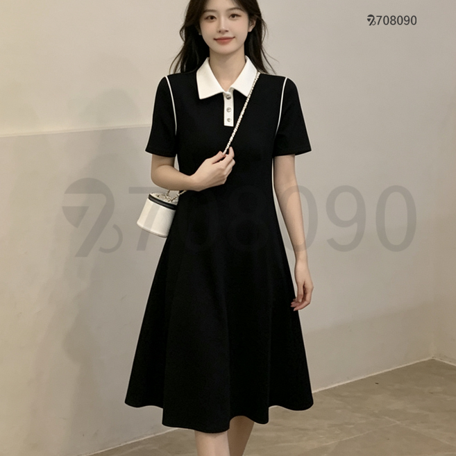 708090 여름 심플 칼라 원피스 여성 A라인 미니 드레스