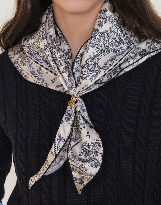 매장정품 HAZZYS 헤지스 [뜨왈드주이] Toile de Jouy 네이비 삼각링 러플 실크 스카프(링포함) HISC6E331N2 HISC6E331N2-EP 1693683