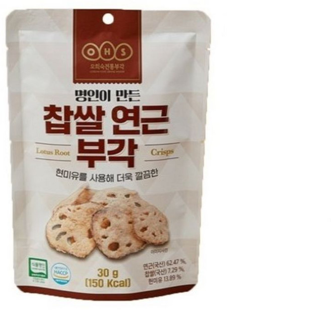 오희숙 명인 찹쌀 연근부각 국내산 진짜 연근칩, 30g, 2개