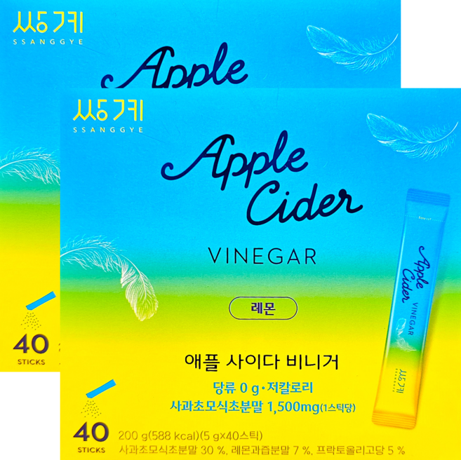 쌍계 탕비실음료 쌍계 애플사이다비니거 드링크 레몬 40포입 5g 1개, 200g, 2개