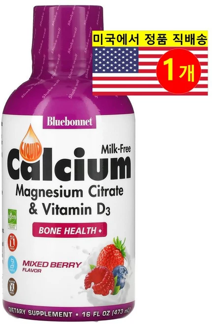 Bluebonnet Nutrition 블루보넷 뉴트리션 액상 칼슘 마그네슘 구연산 플러스 비타민 D3 혼합 베리 맛, 1개, 472ml - 쿠팡