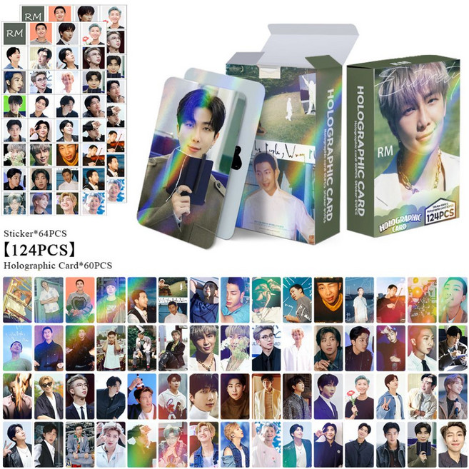 BTS 멤버별 스페셜 에디션 홀로그램 홀로그램 포카 124장 포토카드 60장 스티커 64장 도무송 다꾸 방탄소년단 선물용, 124개, RM(알엠)