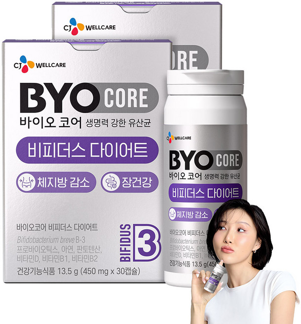 CJ웰케어 바이오코어 비피더스 다이어트 유산균 체지방 감소 프로바이오틱스, 2개, 30정