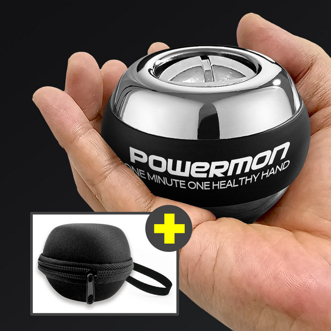 파워몬 LED 메탈 자이로볼 손목 전완근 악력 스트레칭 팔 근육 강화 운동 기구 오토볼, 풀메탈 자이로볼+파우치 무료증정, 1개