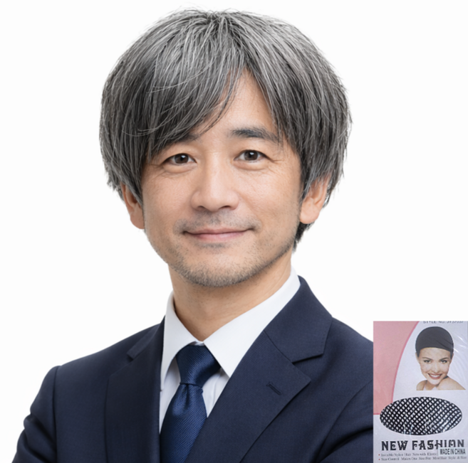 반짝이는 일상 중년 남성 그레이톤 아저씨 남자 리얼한 가발, 1개, 혼합색상